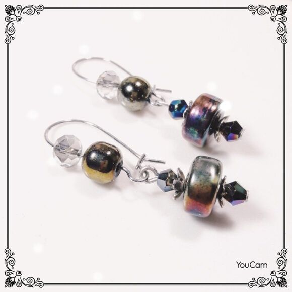 NEW Earrings Oil spill goth urban glass dangle earrings mix faceted g 084#fs - Picture 4 of 9